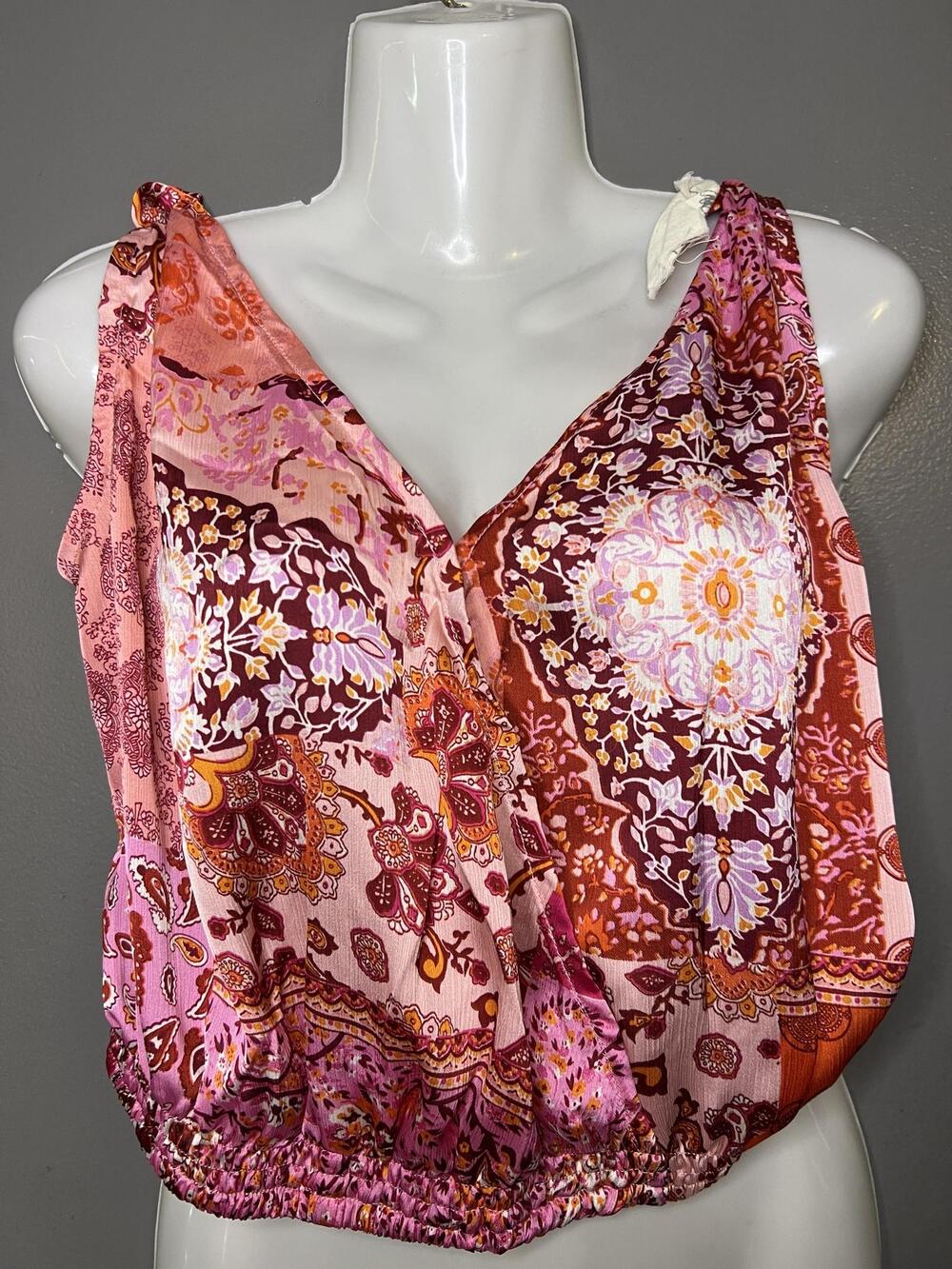 Easel Tank Top Womens Medium Multicolor Paisley Boho V Neck Cami Elastic Hem